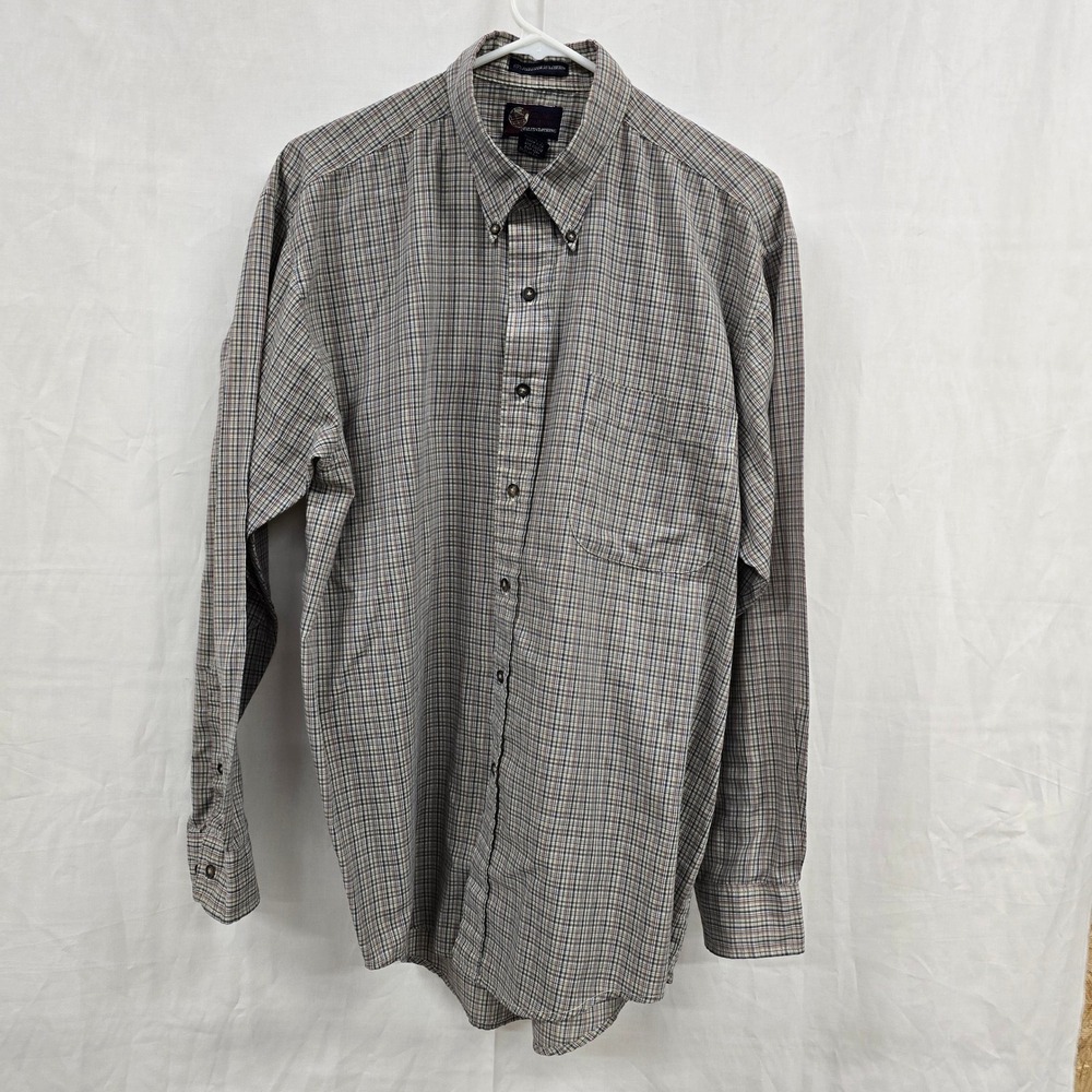 Trading Company Shirt Long‎ Sleeve Blue Tan Cotton